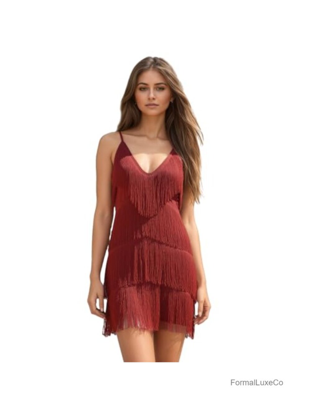 Women Fringe Mini Dress Spaghetti Strap Tassel Latin Dance Party